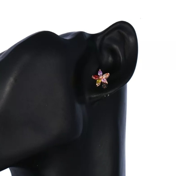 Cute Multicolor AAA CZ Flower RG Stud Earrings - Picture 4 of 5